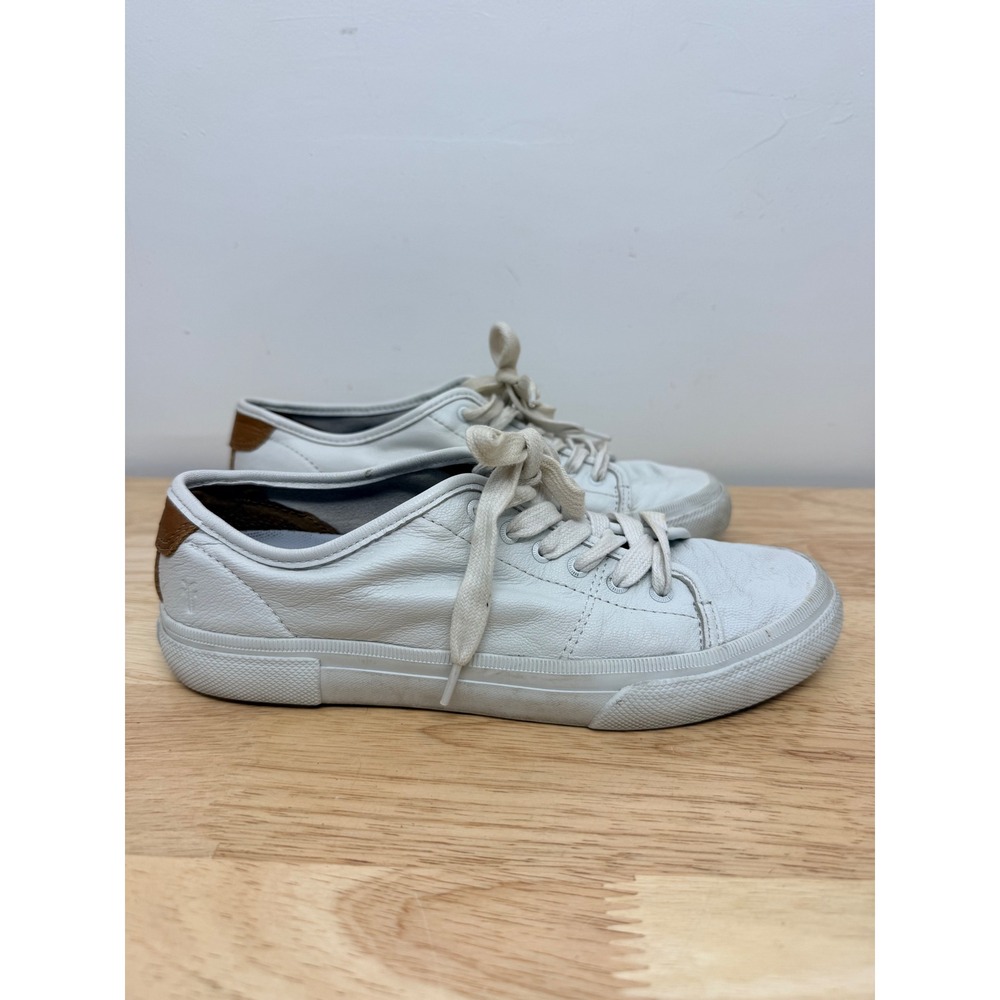 Frye Ivy Low Lace White Leather Sneakers Brown Heel Tab Womens 6.  5 #67